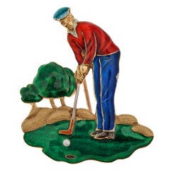 Épingle de golfeur en or émaillé et perles