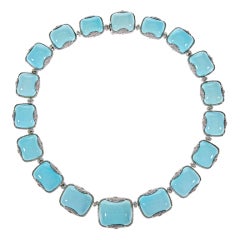 SALAVETTI Diamond Turquoise Enamel White Gold Necklace