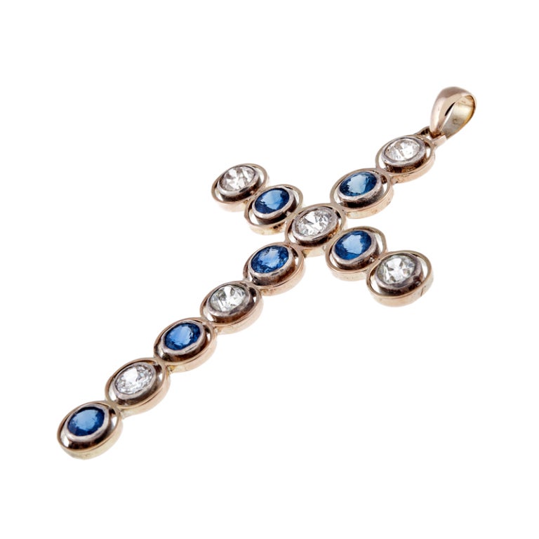 Incredible Edwardian Diamond & Sapphire Large Cross