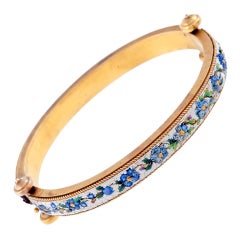 Antique 'Day and Night' Double-Sided Micro-Mosaic Gold Bangle
