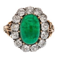 Victorian Cabochon Emerald & Diamond Cluster Ring