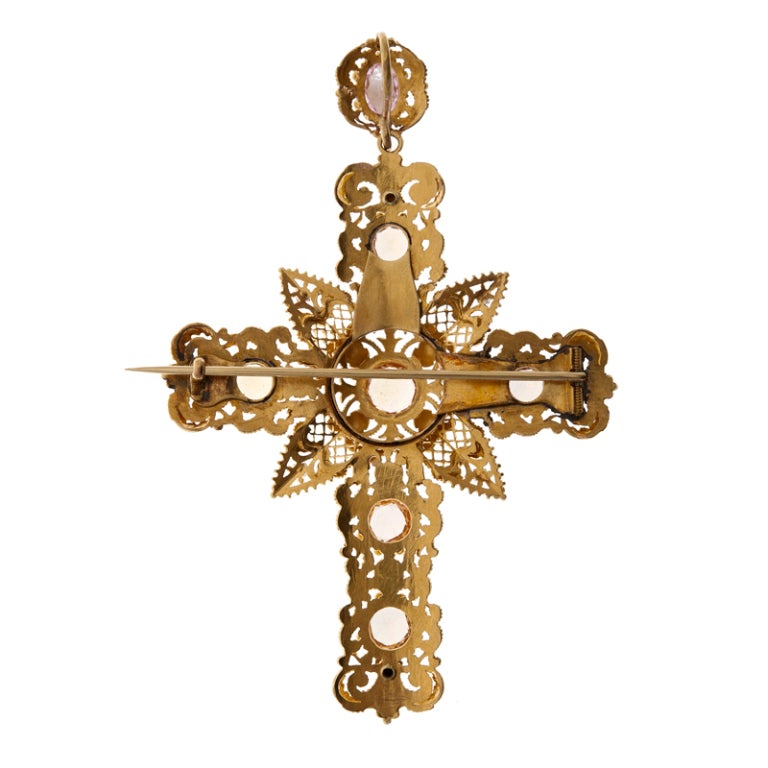 Women's Magnificent Antique Multi-Gem & Enamel Cross