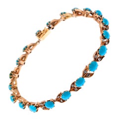 Bracelet ancien en or rose avec turquoises et diamants