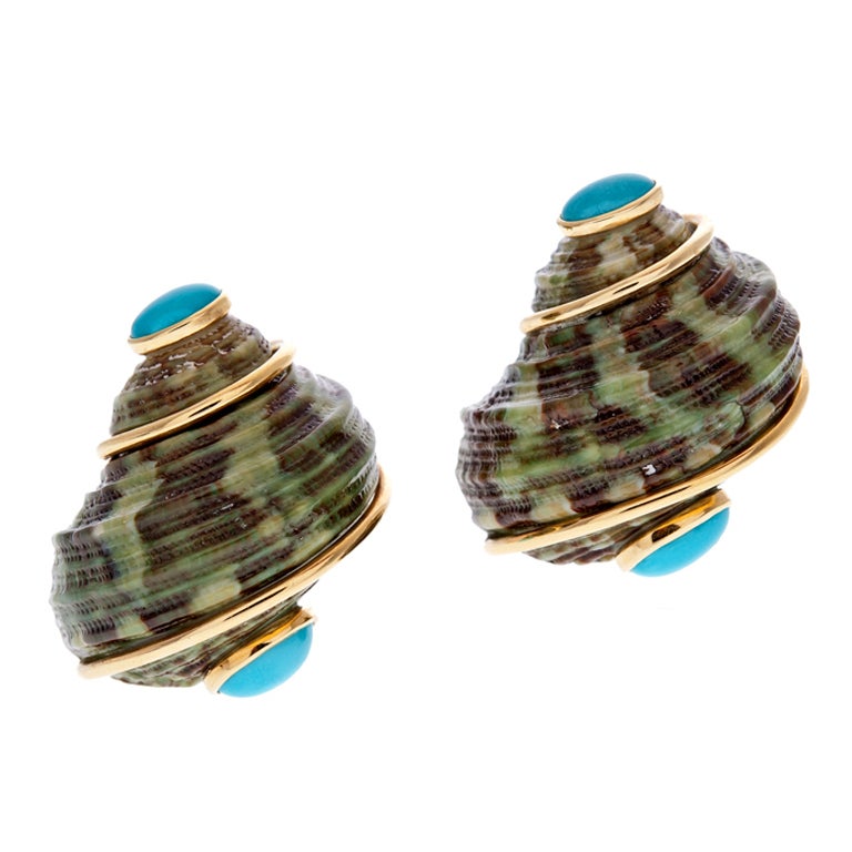 SEAMAN SCHEPPS Turquoise Shell Yellow Gold Earrings