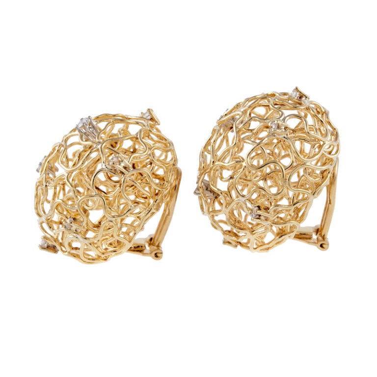 Diamond Gold Birds Nest Wire Clip-On Earrings