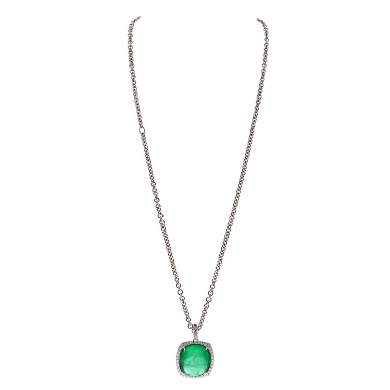 Important ZYDO 54.65 Carat Cabochon Emerald Pendant