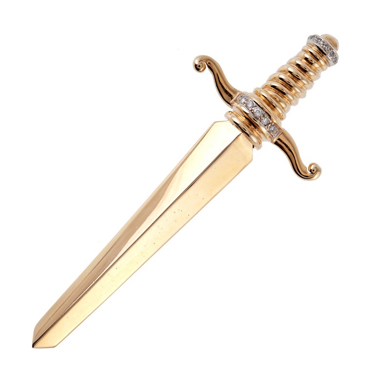 Diamond Yellow Gold Large Sword Pendant