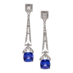 Dazzling Tanzanite Diamond Platinum Drop Earrings