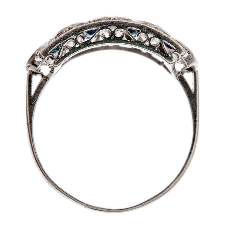 Women's Art Deco 5-Stone Diamond Sapphire Classic Platinum Ring