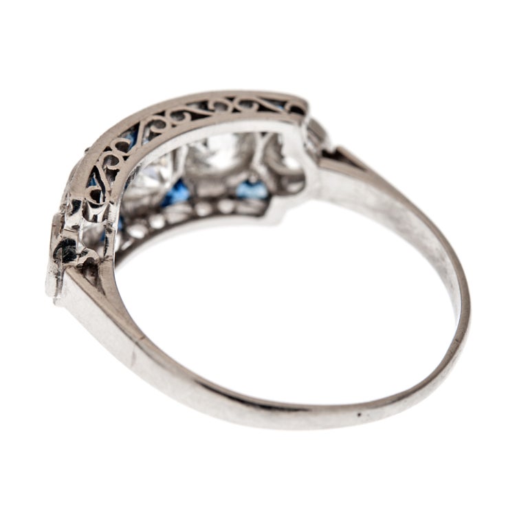 Art Deco 5-Stone Diamond Sapphire Classic Platinum Ring 1
