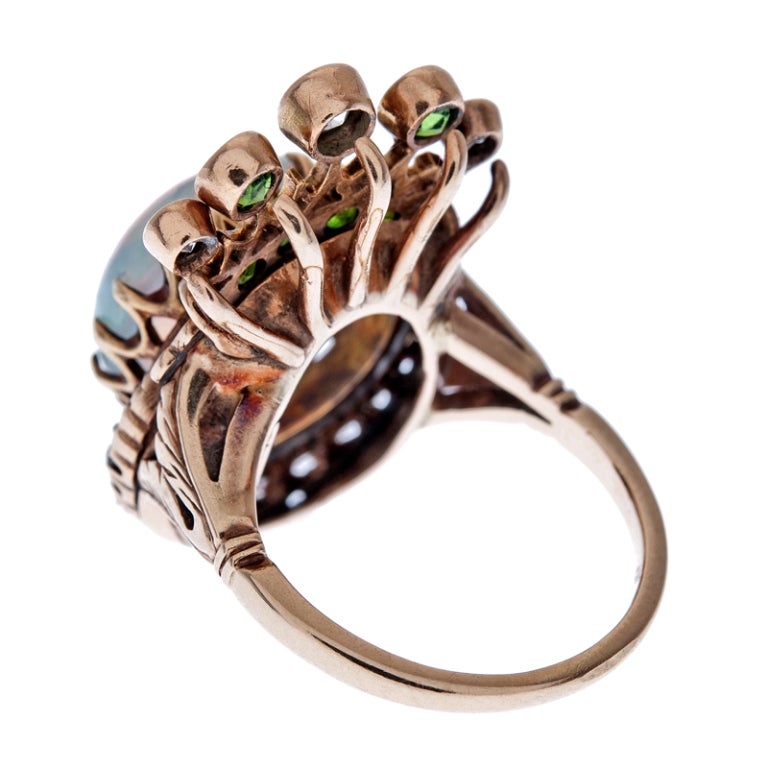 Victorian Opal, Demantoid Garnet & Diamond Rose Gold Ring 1