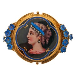 Victorian Diamond Enamel Yellow Gold Miniature Portrait Brooch