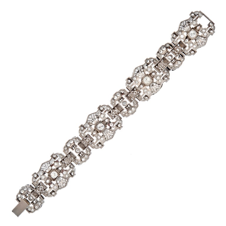 Women's Art Deco Impressive 1930's Diamond Platinum Panel Bracelet