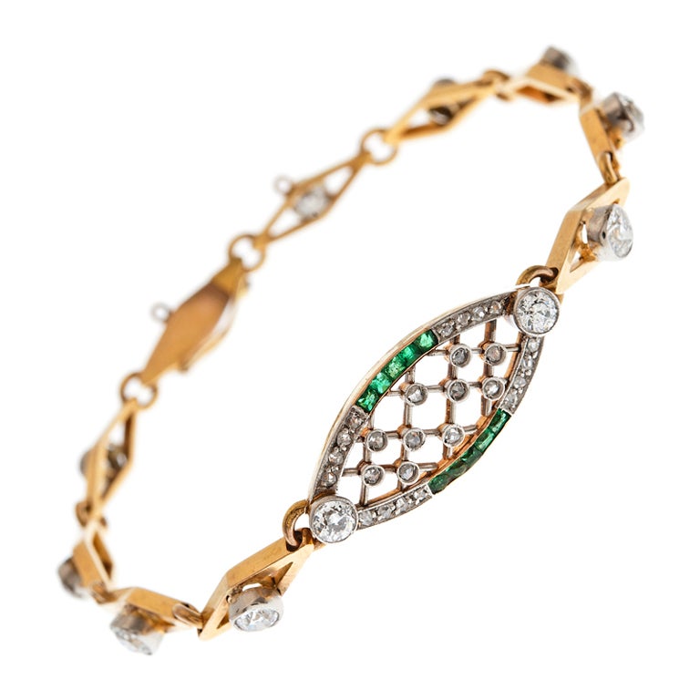 Antique                                       Edwardian Diamond Emerald  Bracele