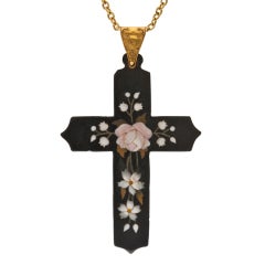 Antique Pietra Dura Yellow Gold Cross Pendant 5