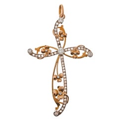 Ornate Art Nouveau Diamond Platinum/Yellow Gold Cross
