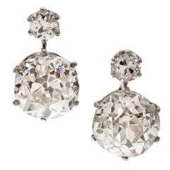 Old European Cut Double Diamond Drop Earrings