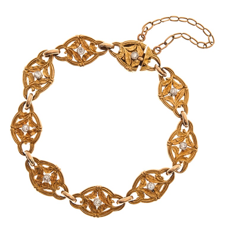 French Art Nouveau Diamond Yellow Gold Bracelet