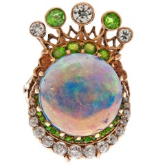 Antique Victorian Opal, Demantoid Garnet & Diamond Rose Gold Ring