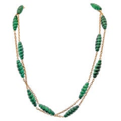 Long Malachite Bead & Yellow Gold Necklace