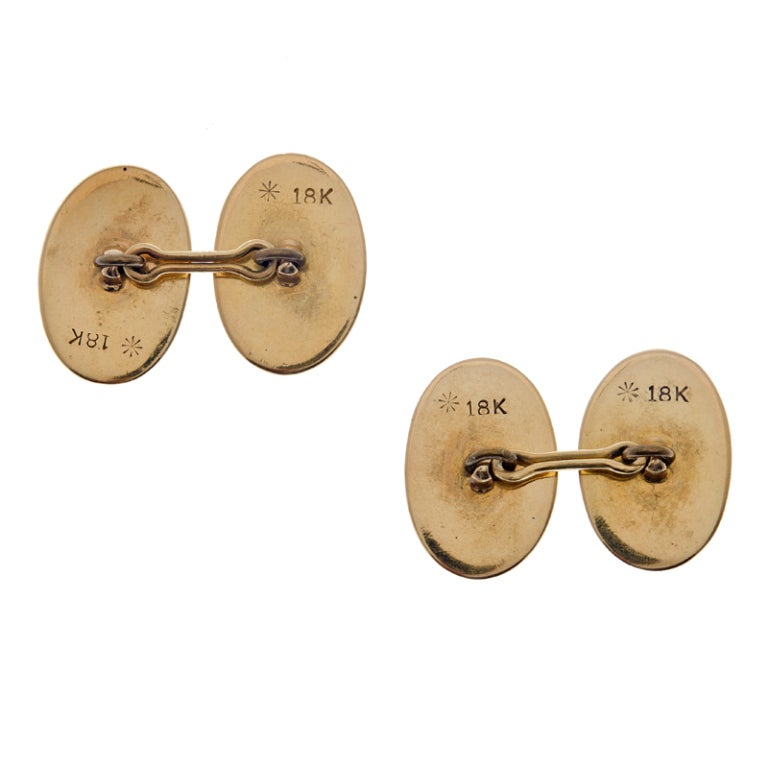 Antique Guilloche Enamel 18k Yellow Gold Cuff Links