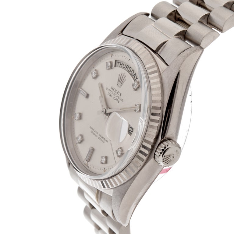 ROLEX White Gold Diamond Dial Day-Date Wristwatch