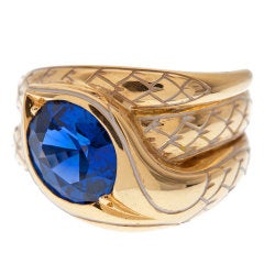 Sapphire & Enamel Scaled Yellow Gold Snake Ring
