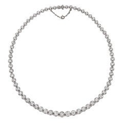 Antique Art Deco Diamond Platinum Handmade Riviere Necklace