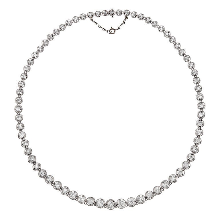 Art Deco Diamond Platinum Handmade Riviere Necklace