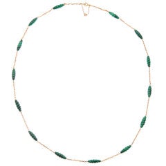 Rose Gold Chain with Carved Malachite Beads
