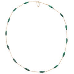 Rose Gold Chain with Carved Malachite Beads