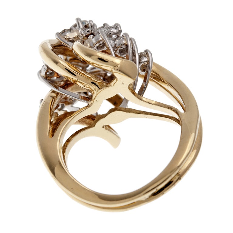 Women's 1970s Impressive Structural Handmade Diamond & Gold Cluster Ring