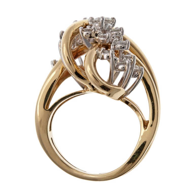 1970s Impressive Structural Handmade Diamond & Gold Cluster Ring 1