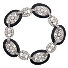 Diamond and Onyx Extra Fine Platinum Link Bracelet