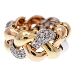 Tri-Color Rose, Yellow & White Gold Diamond Interwoven Flex Ring
