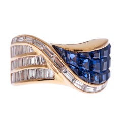 Baguette Diamond & Blue Sapphire "Mystery Curve" Ring