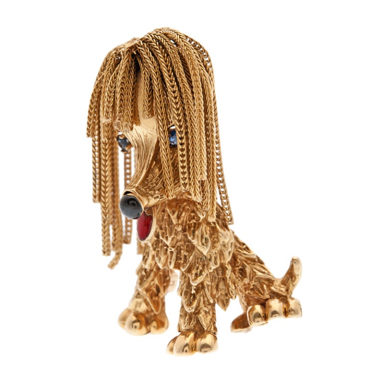 Vintage French Sapphire & Enamel Dog Brooch
