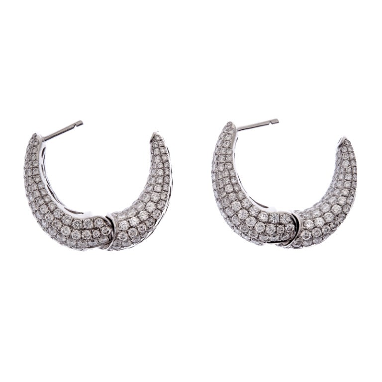 Diamond Multi-Row Bulbous White Gold Hoop Earrings at 1stdibs