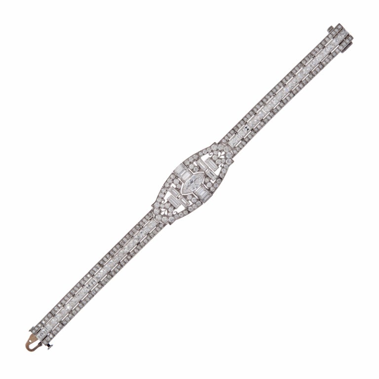 Women's Art Deco Unique Design Mixed-Cut Diamond & Platinum Bracelet