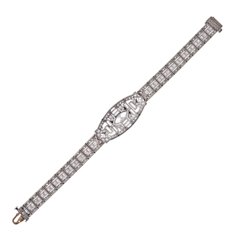 Art Deco Unique Design Mixed-Cut Diamond & Platinum Bracelet 1