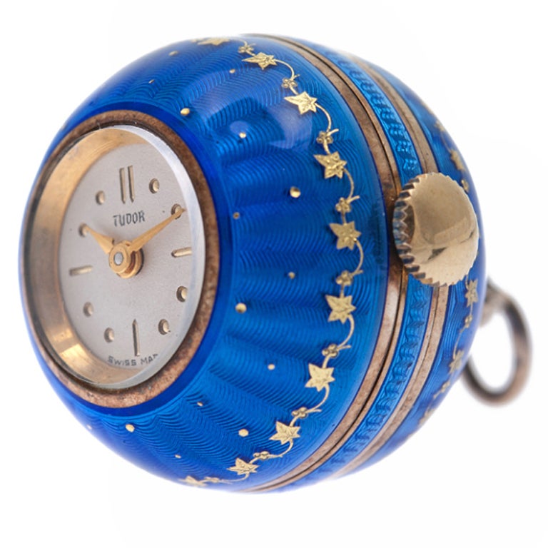 Charming "Ball" watch, compliments of Rolex relative Tudor. This was produced in the 1930s and has been well taken care of, as the condition is truly superior. The intense blue enamel is impeccably preserved and the watch is contained in