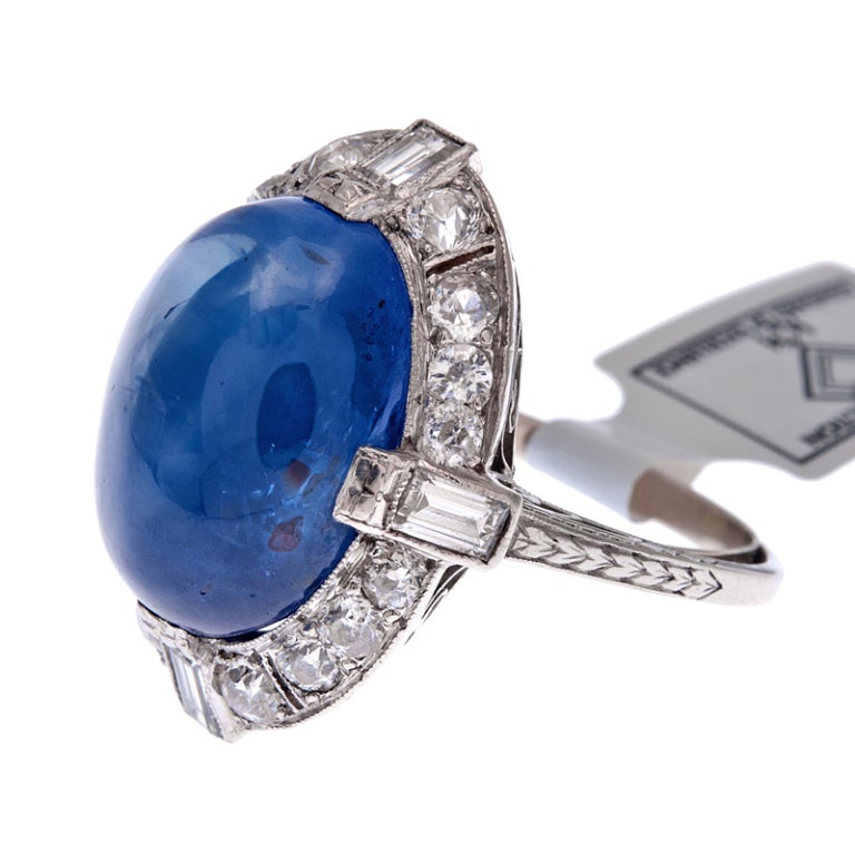 Breathtaking 1930s Cabochon Celyon Sapphire Platinum Ring