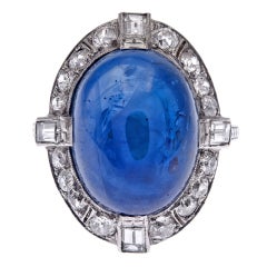 Breathtaking 1930s Cabochon Celyon Sapphire Platinum Ring