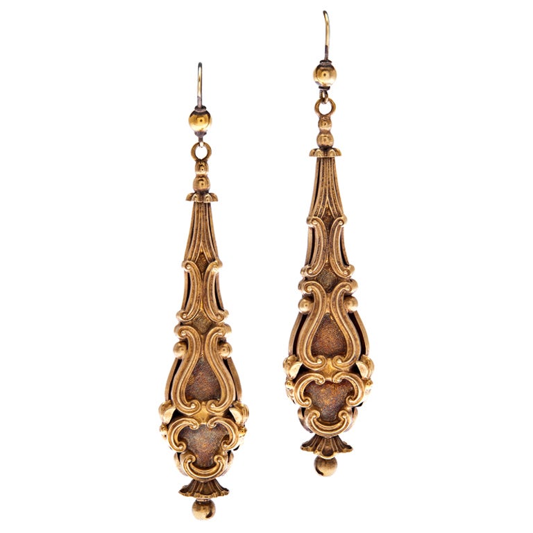 Ornate Victorian Yellow Gold Drop Earrings