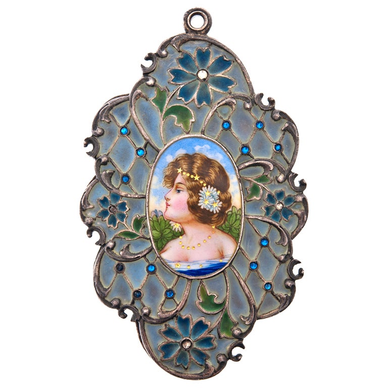 Large Art Piece French Victorian Plique a Jour Enamel Locket