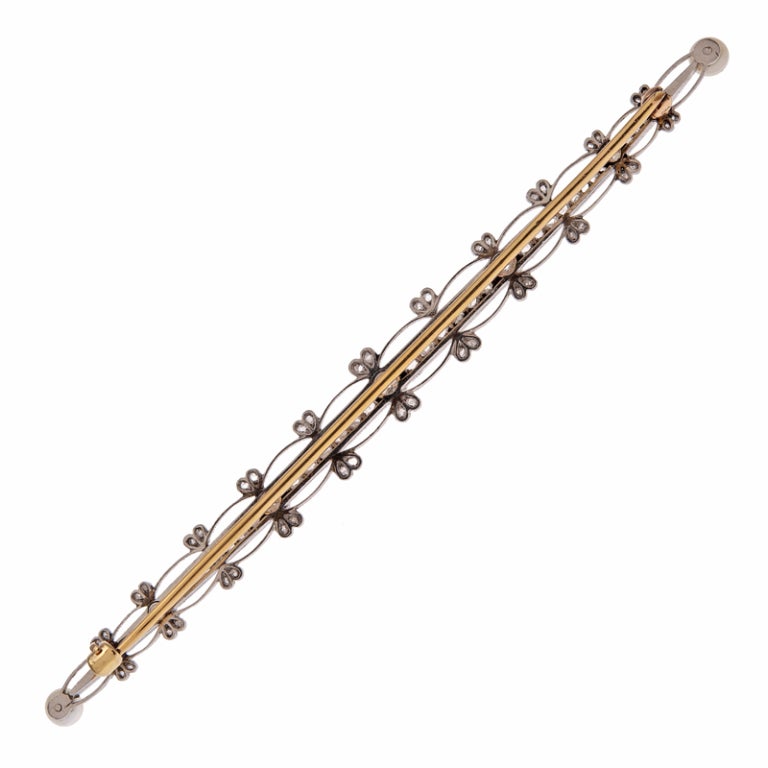 Women's Impressive Edwardian Diamond Bar Pin with Pearl Accents