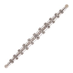 Impressive Edwardian Diamond Bar Pin with Pearl Accents