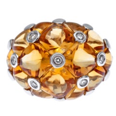 Honeycomb Citrine and Diamond Ring