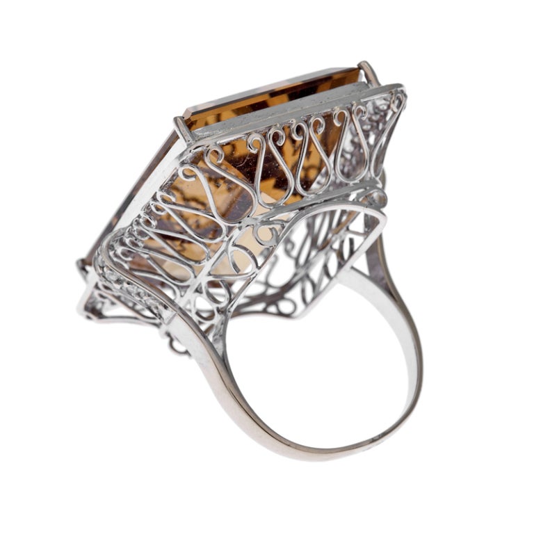 Women's Impressive French 50 Carat Citrine and Diamond Ring