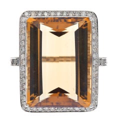 Impressive French 50 Carat Citrine and Diamond Ring